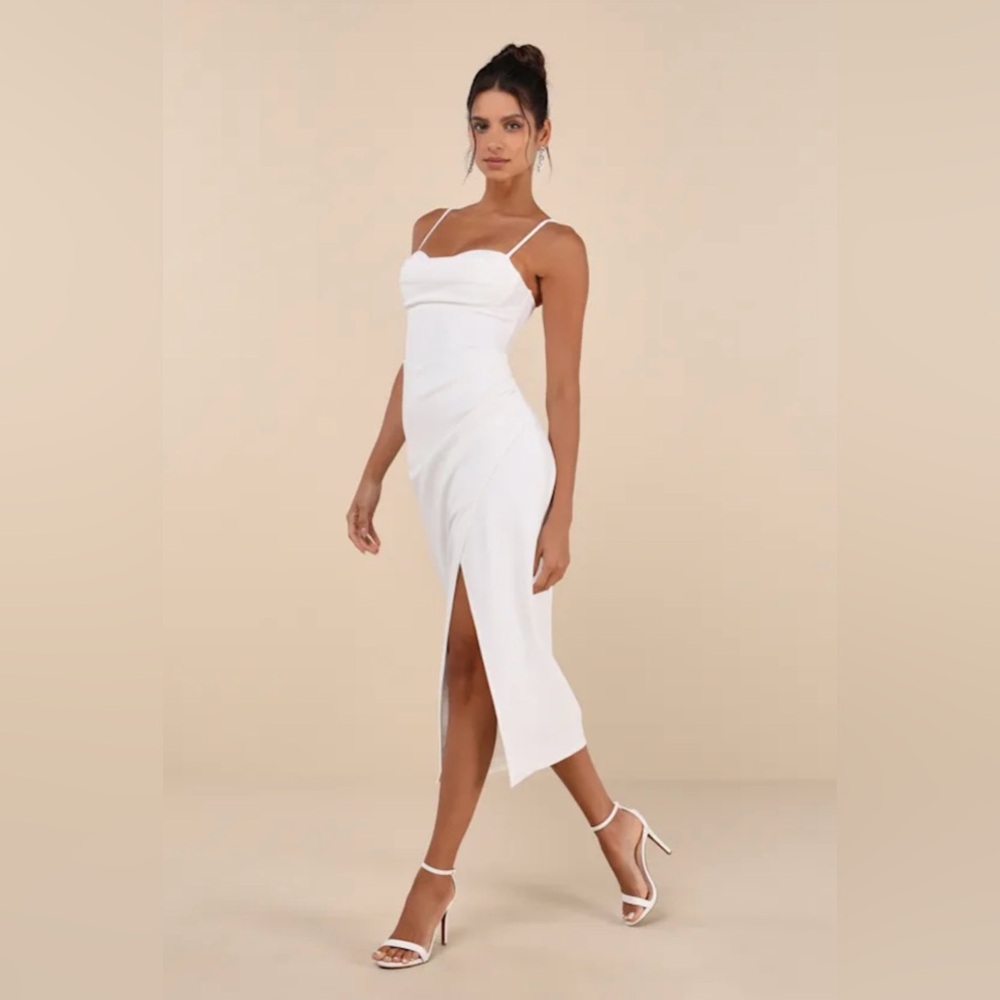 Lulus Always Turning Heads White Bustier Tulip Midi Dress Size L